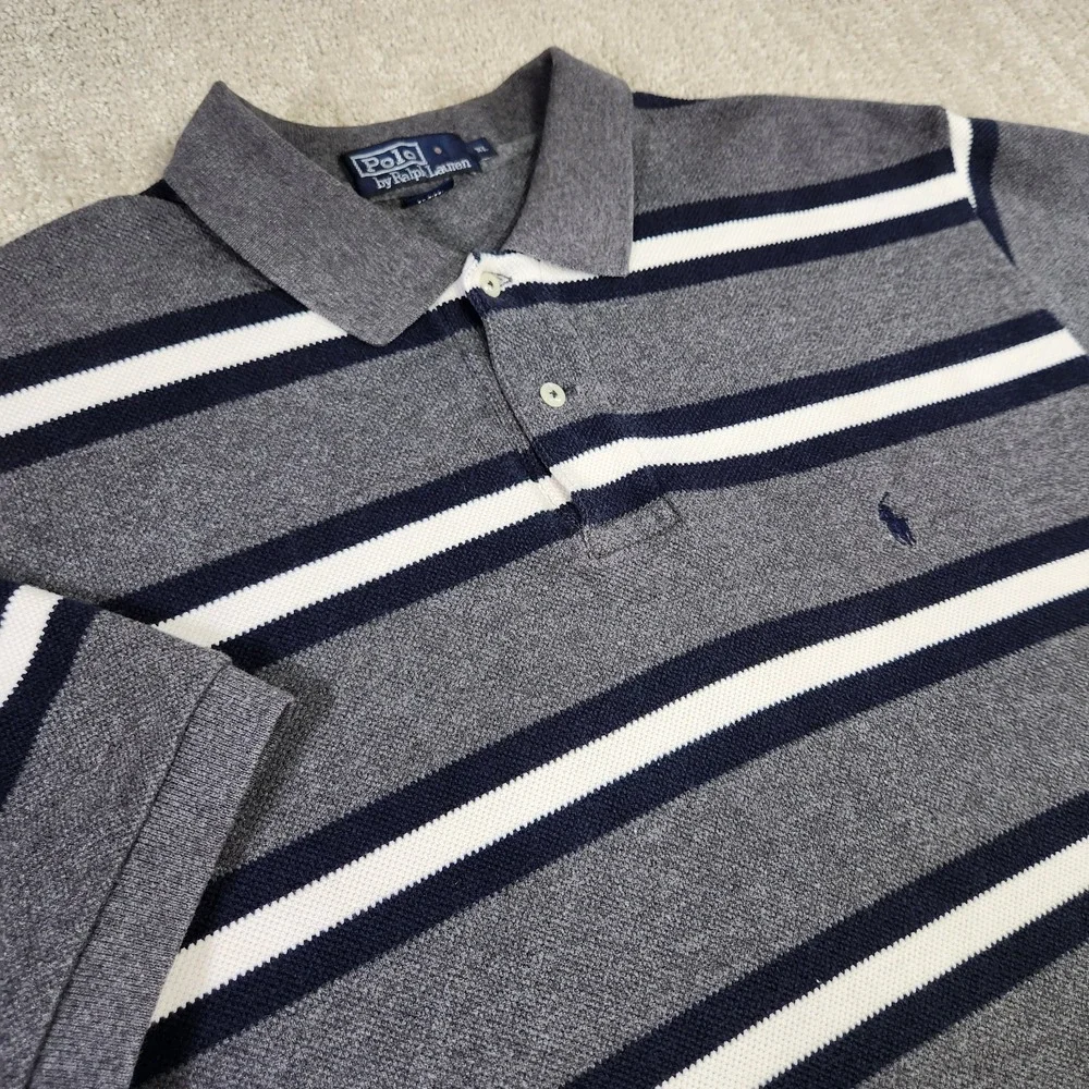 Vintage Polo Ralph Lauren Shirt Men XL Waffle Knit Heavy Cotton Polo Striped 90s